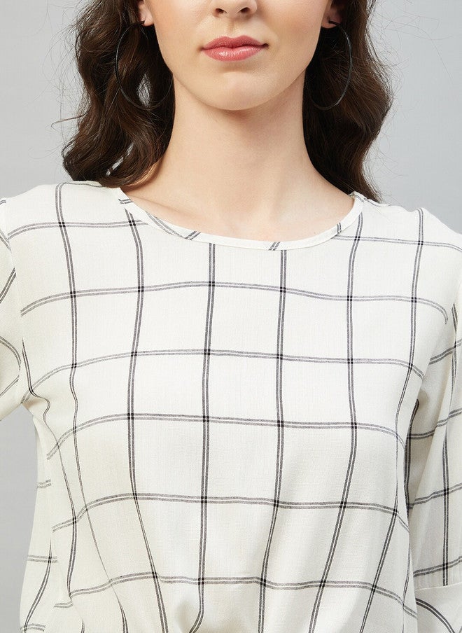 CHIMPAAANZEE Checked Bell Sleeves Crop Top - Image 2