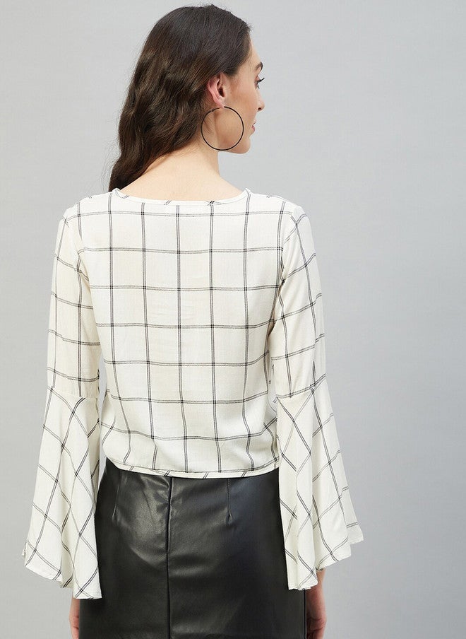 CHIMPAAANZEE Checked Bell Sleeves Crop Top - Image 4