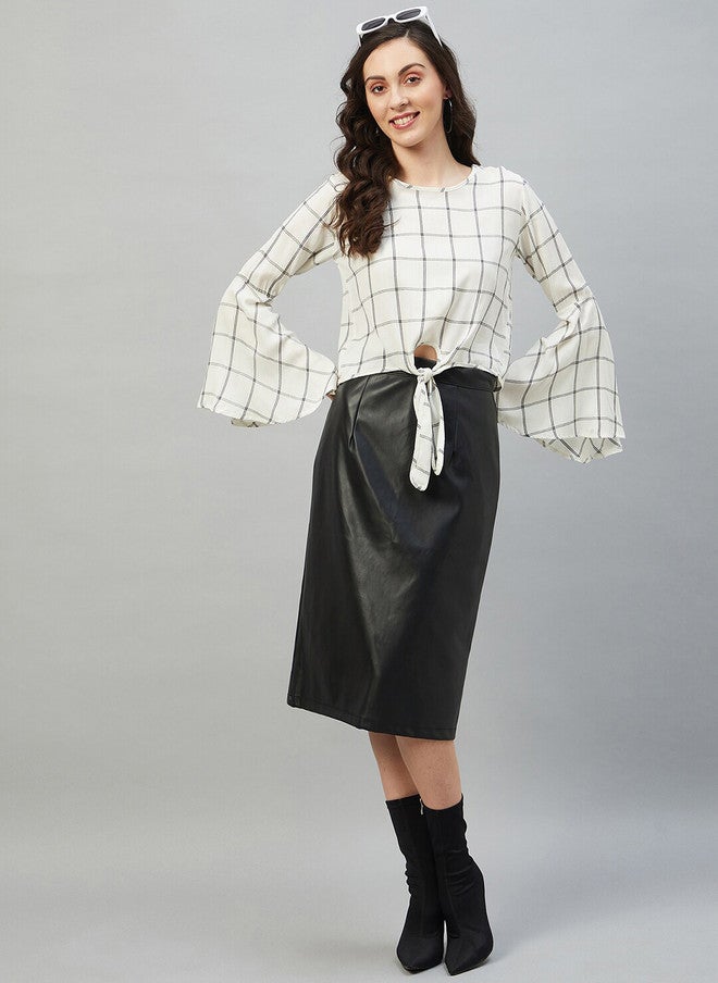 CHIMPAAANZEE Checked Bell Sleeves Crop Top - Image 5