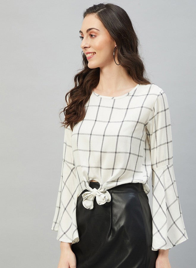 CHIMPAAANZEE Checked Bell Sleeves Crop Top - Image 3