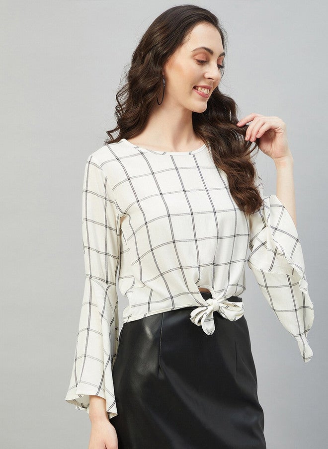 CHIMPAAANZEE Checked Bell Sleeves Crop Top - Image 1