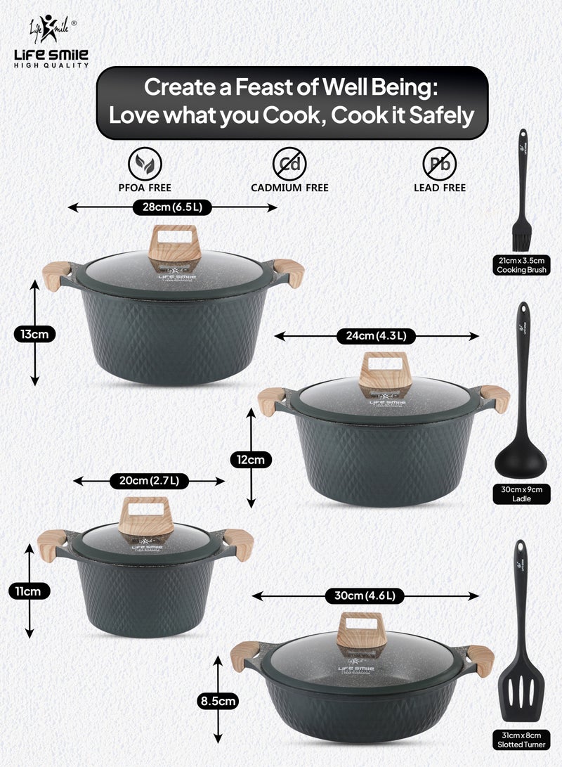 Life Smile Cookware Set 11 pieces - LIFE SMILE Pots and Pans set Granite Non Stick Coating 100% PFOA FREE, Induction Base Cooking Set include Casseroles & Shallow Pot & Silicone Utensils  - Image 3