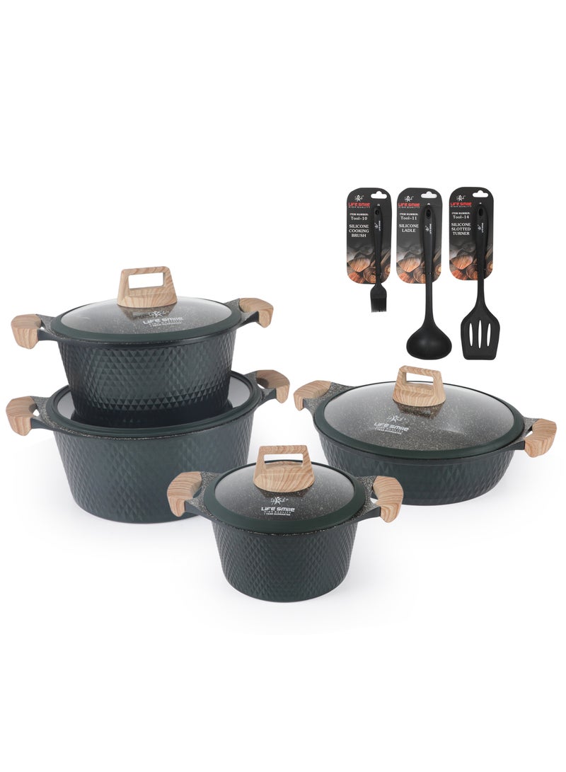 Life Smile Cookware Set 11 pieces - LIFE SMILE Pots and Pans set Granite Non Stick Coating 100% PFOA FREE, Induction Base Cooking Set include Casseroles & Shallow Pot & Silicone Utensils  - Image 1