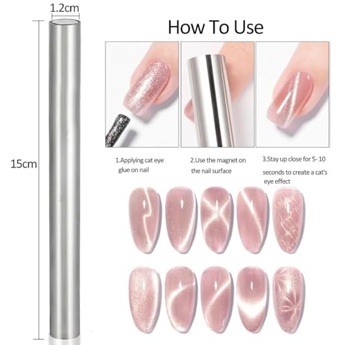 THR3E STROKES 5 Pieces Cat Eye Nail Magnet for Magnetic Gel Polish - Wood Stick Design Tool for DIY Home, Salon, Studio (5PCS SET) - Image 4