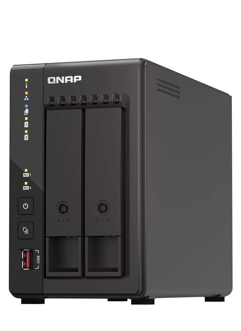 QNAP TS-253E 2 Bay High-Performance Desktop NAS, Intel Celeron J6412 Processor, 8 GB DDR4 RAM, 2 x 3.5" SATA 6Gb/s, Dual 2.5GbE Network Connectivity, 2xM.2 2280 PCIe, 2 x USB 3.2 Gen2 | TS-253E-8G