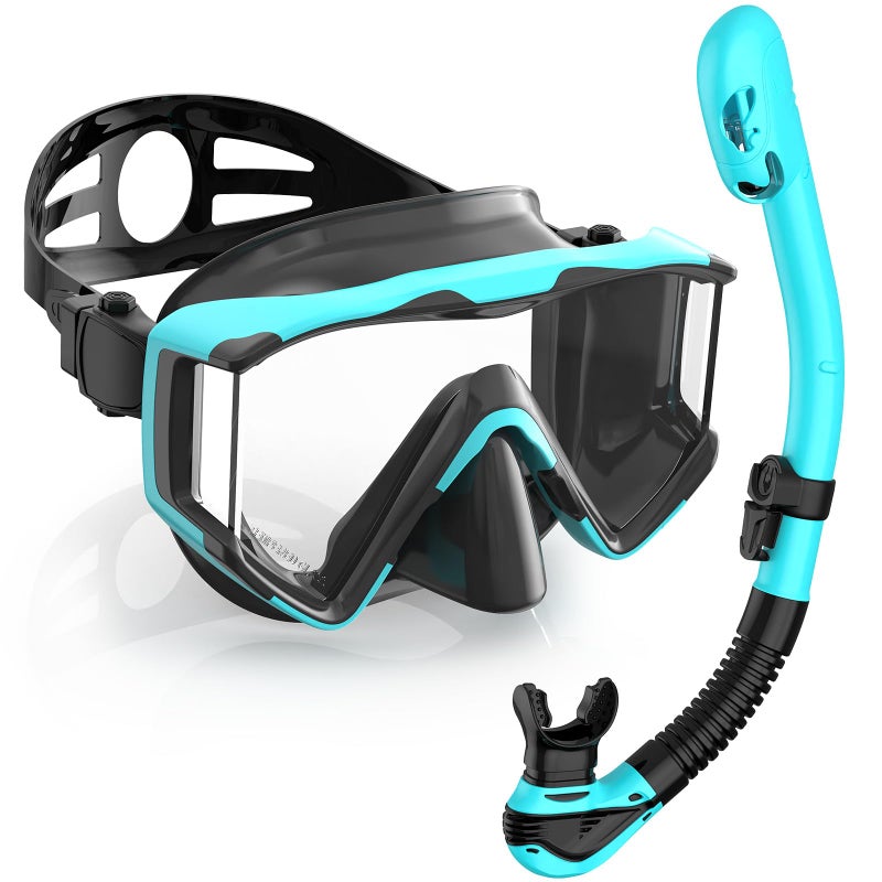 Greatever Snorkel Set Pano 3 Window Snorkel Mask Adult, Panoramic Wide View, Anti-Fog Scuba Diving Mask, Anti-Leak Snorkel Goggles Dry Top Snorkel, Professional Snorkeling Gear for Adults - Image 1