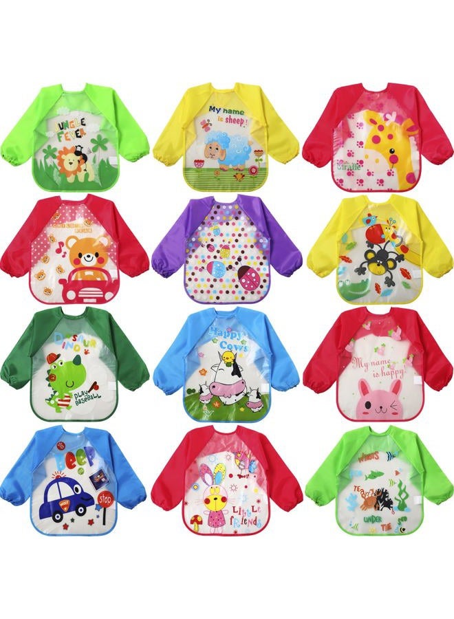 JaGely 12 Pcs Kids Art Smocks Toddler Art Smock Children'Artist Apron with Long Sleeve Washable Bib for Baby Arts and Crafts Supplies Coloring Eating Aged - Years, 17.32 inches, As Shown in the - Image 1