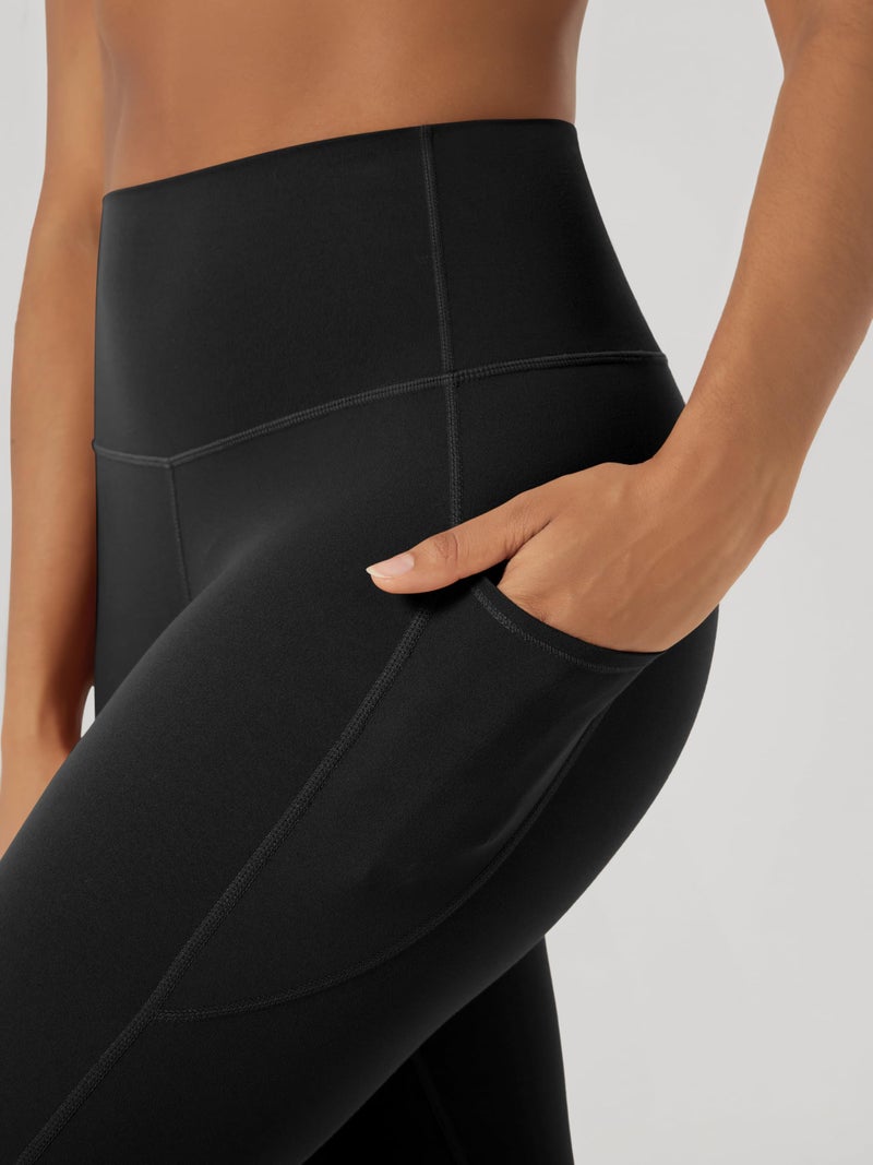ODODOS Cloud Feeling Flared Pants with Pocket for Women High Waist Casual Bootcut Yoga Pants, 30" Inseam, Black, Large - Image 4