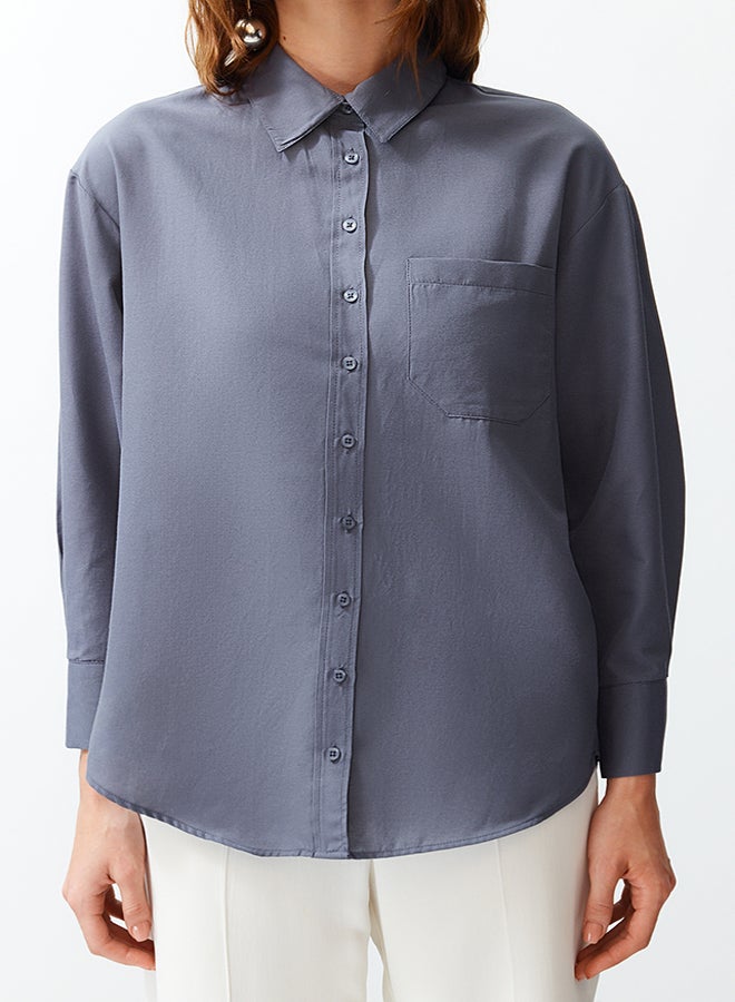 trendyol Dark Anthracite Single Pocket Boyfriend Shirt TWOAW20GO0115 - Image 5