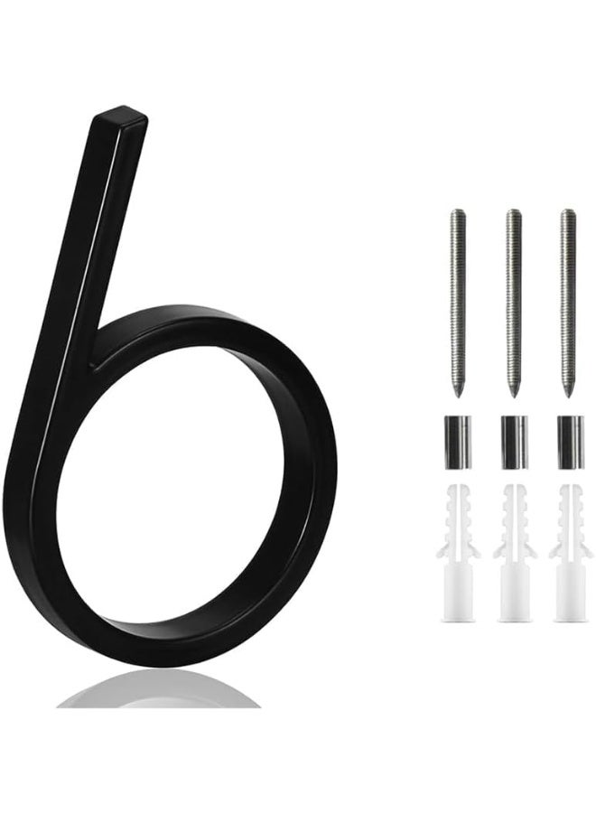 VITION Floating House Number 5 Inch, Metal Anti-Rust Outdoor Home Address Plate with Nail Kits for Door Garden Mailbox Decor Signage (Number 6, Black) - Image 1
