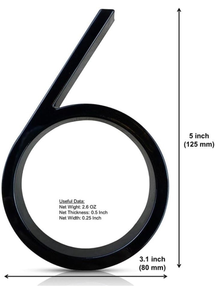 VITION Floating House Number 5 Inch, Metal Anti-Rust Outdoor Home Address Plate with Nail Kits for Door Garden Mailbox Decor Signage (Number 6, Black) - Image 2