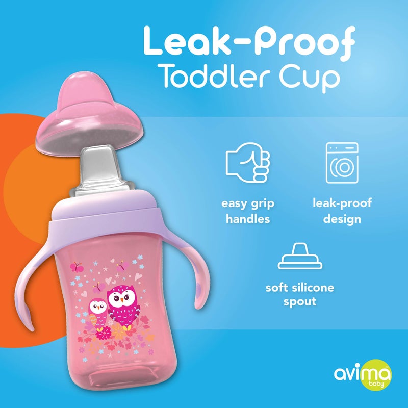 Avima Baby 10 oz Spill Proof Baby Sippy Cup w/Interchangeable Soft Spout Nipple - Trainer Sippy Cup with Handles - BPA Free  Dishwasher Safe Kids Cups - Set of 2, Pink - Image 3
