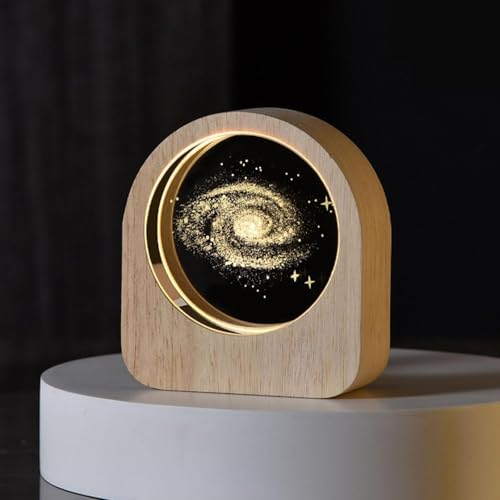 SHOPOGENIX Solar System Crystal Ball Night Light,Glass Ball Night LED Lamp with USB Powered 2.36 Inch Wooden Base Colorful Crystal Ball for Gifts Men,Women,Kids,Boys,Girls (Cube Galaxy) - Image 1