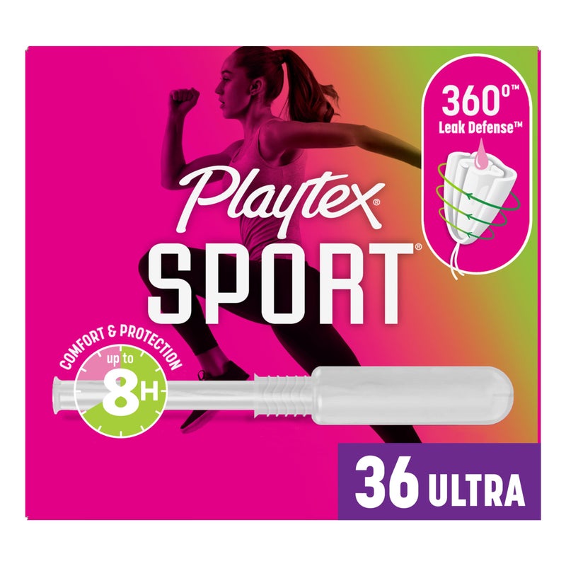 Playtex Sport Tampons Ultra Absorbency, Fragrance-Free - 36ct | Ultra Tampons for Women, Feminine Care, Playtex Tampon with 360 Leak Defense - Image 1