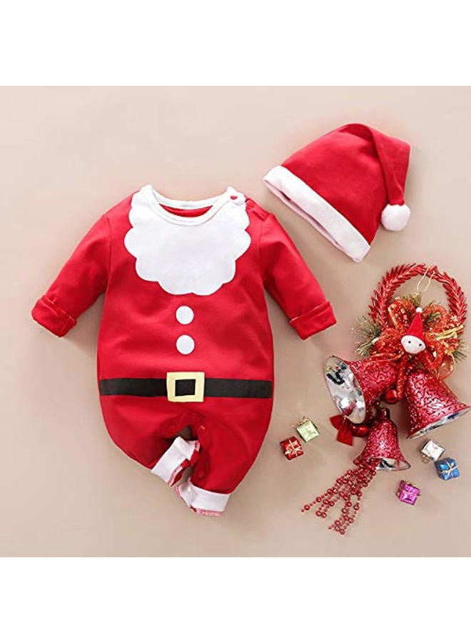 Hifot My First Christmas Baby Girl Boy Santa Romper Newborn Christmas Outfits for Boys Long Sleeve Jumpsuit + Hat Infant Outfits Set Red - Image 3