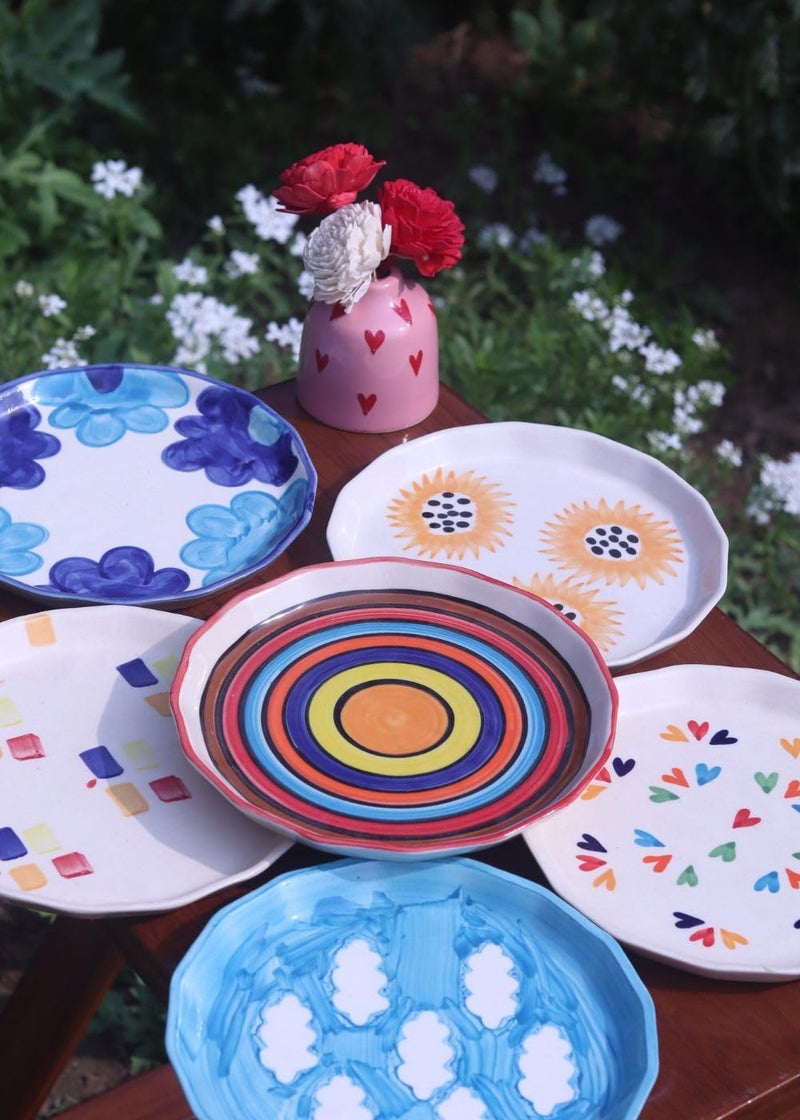 WEAVING HOMES Set of 6 Pastel Delight Ceramic Snack Plates Handmade Dessert Plate Snacks Serving Plate Starter Plate or Pasta Plate Microwave Safe Dishwasher Safe - Image 1