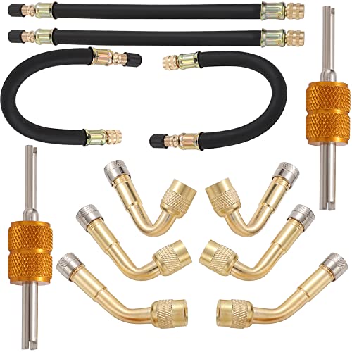 TINSKY Valve Stem Extension, 4PCS 8.27 Inches Dually Valve Stem Extenders 2PCS Valve Core Removal Tool 6 Pieces 45 90 135 Degree Brass Valve Stem Extension Adaptor for Car Truck Motorhome Trailer RV - Image 1