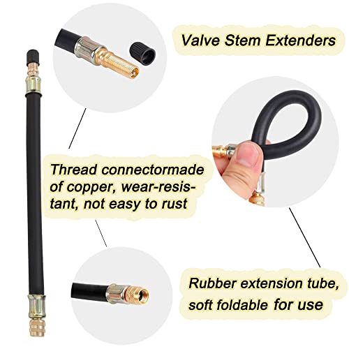 TINSKY Valve Stem Extension, 4PCS 8.27 Inches Dually Valve Stem Extenders 2PCS Valve Core Removal Tool 6 Pieces 45 90 135 Degree Brass Valve Stem Extension Adaptor for Car Truck Motorhome Trailer RV - Image 2