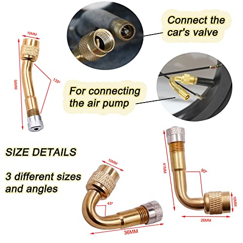 TINSKY Valve Stem Extension, 4PCS 8.27 Inches Dually Valve Stem Extenders 2PCS Valve Core Removal Tool 6 Pieces 45 90 135 Degree Brass Valve Stem Extension Adaptor for Car Truck Motorhome Trailer RV - Image 4