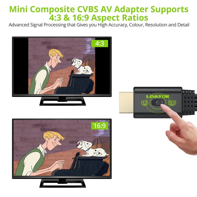 LiNKFOR RCA to HDMI Converter, 1080P AV to HDMI Converter, 16:9/4:3 Conversion Mini Composite CVBS Audio Video Adapter Supports PAL/NTSC for Wii/PS1/PS2/N64 (Male) - Image 4