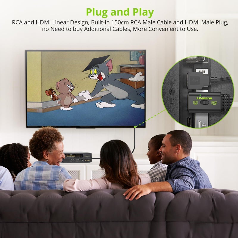LiNKFOR RCA to HDMI Converter, 1080P AV to HDMI Converter, 16:9/4:3 Conversion Mini Composite CVBS Audio Video Adapter Supports PAL/NTSC for Wii/PS1/PS2/N64 (Male) - Image 5