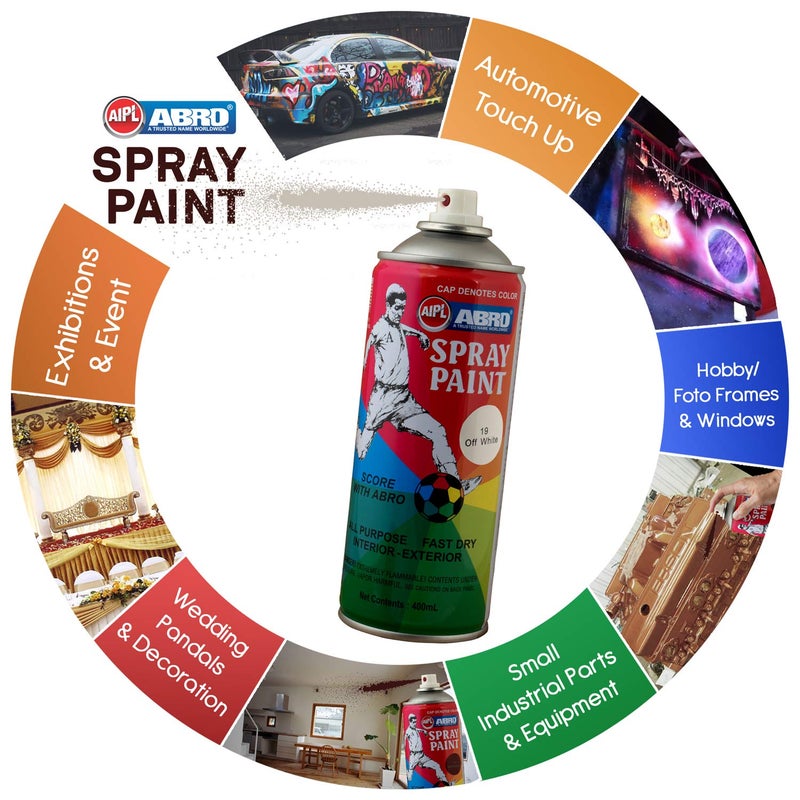 Abro SP-19 Multipurpose Colour Spray Paint Can (400ml, Off White) DIY Quick Drying for Metal, Wood, Walls, Automotive Cars and Bikes - Image 2