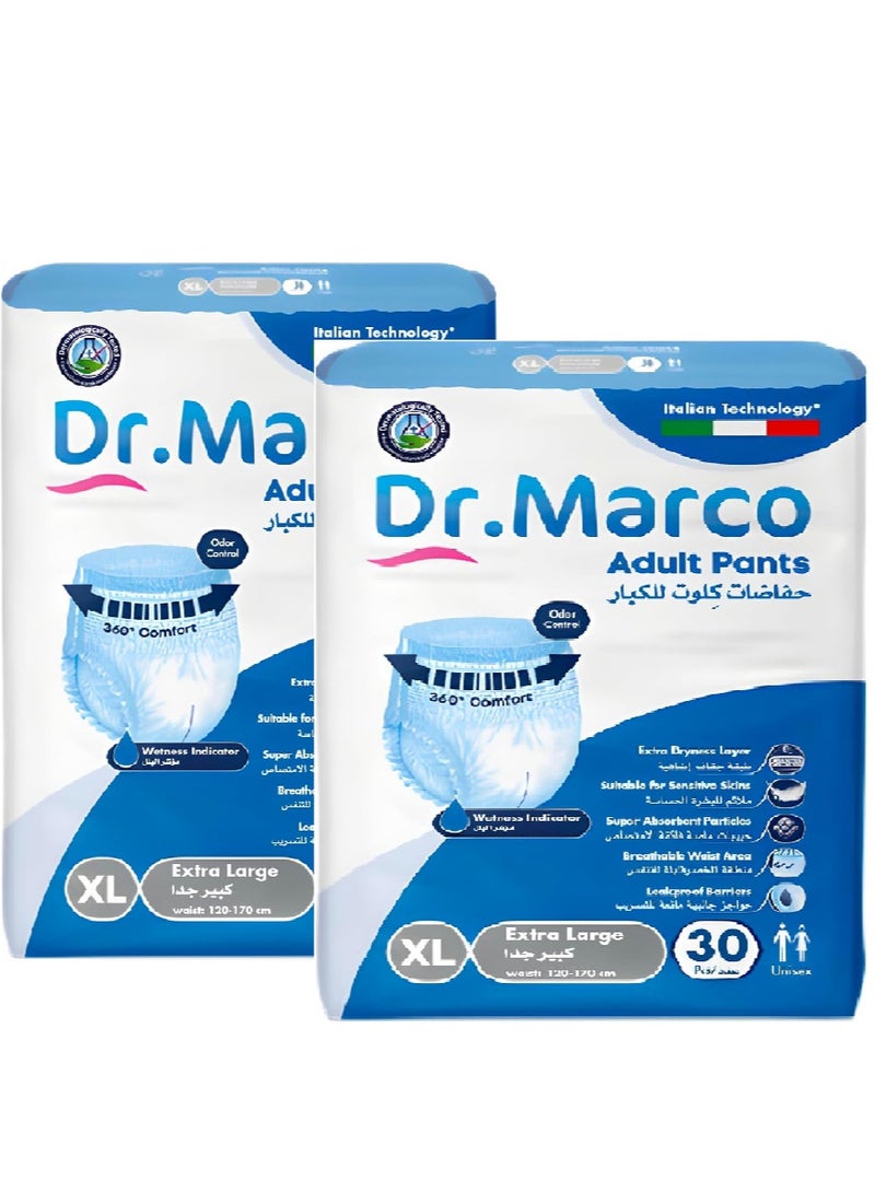 Dr. Marco Dr. Marco Adult Culotte Diaper Size XL 30 Pants with Wetness Indicator Turkish made Incontinence Pull Ups Underwear with Italian Technology ( 2Pack ) 