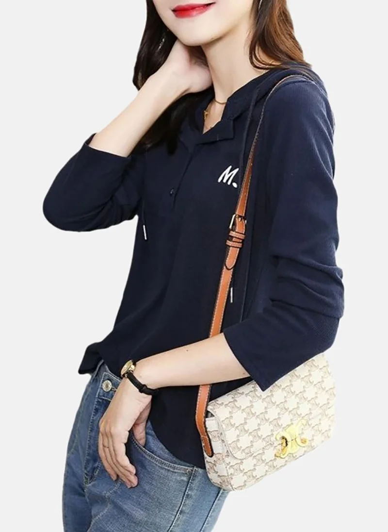 يونيكي Blue Solid Long Sleeve Hooded T-Shirt