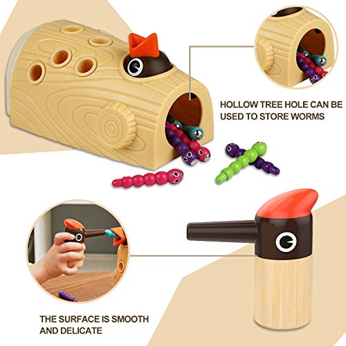 TOP BRIGHT Montessori Toys for 2 Year Old Girl and Boy, Fine Motor Skills Toddler Toys Age 2-4, Woodpecker Worm Toy Magnetic Bird Feeding Game - Image 5