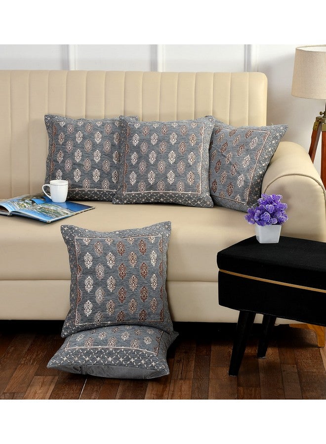 DECOMIZER DECOMIZER Jacquard Geomteric Cushion Covers 24 Inch X 24 Inch Set Of 5 Ethnic Motifs Cushion Covers,Design- Ambi,Color- Grey, 240 TC  - Image 1