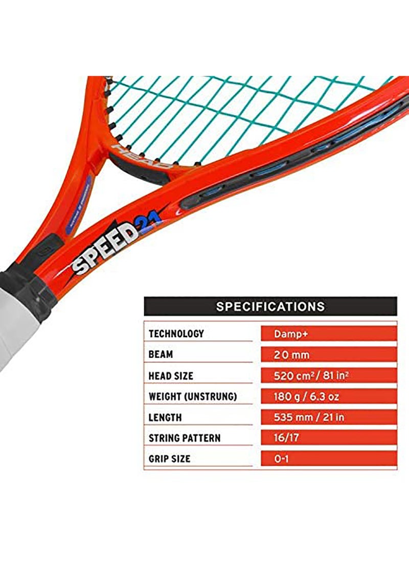 HEAD - Speed Junior 21  Strung Tennis Racquet | White and Orange |Material: Aluminum | For Junior | Lightweight | Stronger and Durable - Image 1