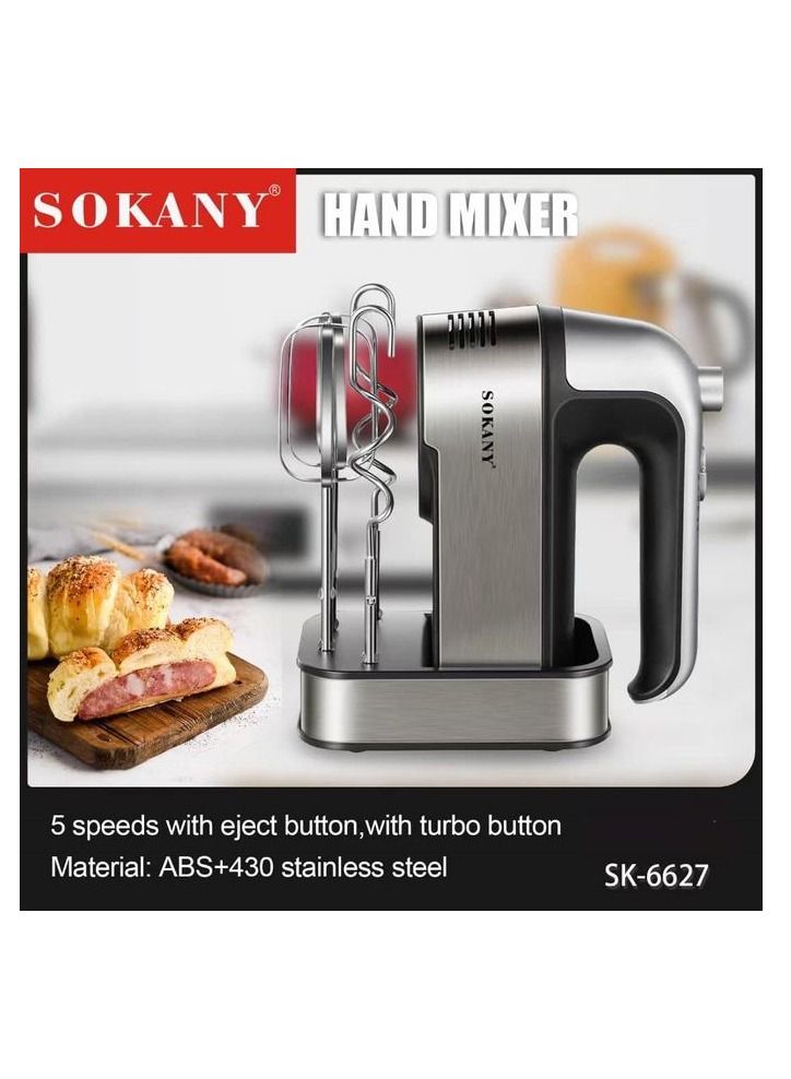 sokany Sk-6627 Electrical Hand Mixer / whisker - 800watt - 5 speeds with stand - Image 4