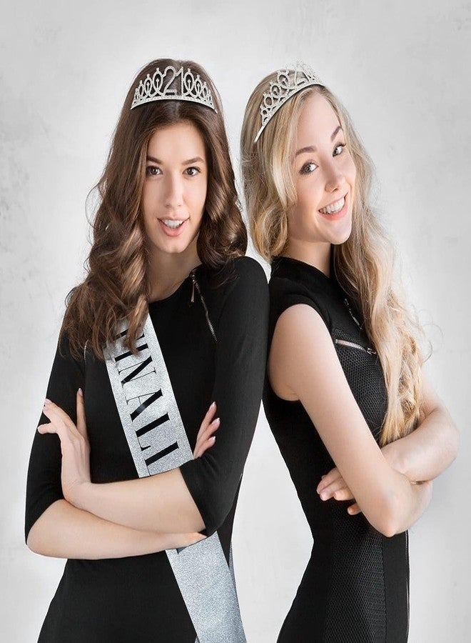 YeohJoy 21st Birthday Decorations for Her Silver, 21st Birthday Tiara and Finally 21 Sash, Cake Topper and Candles, Silver Number Balloons - Image 4