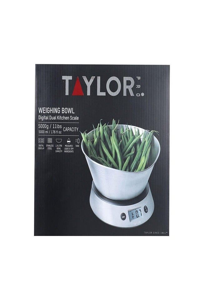 Taylor Pro Digital Kitchen Food Scales with Removable Bowl, Professional Standard with Tare Feature and Precision Accuracy, Stainless Steel Finish, Weighs 5 kg Capacity - Image 5