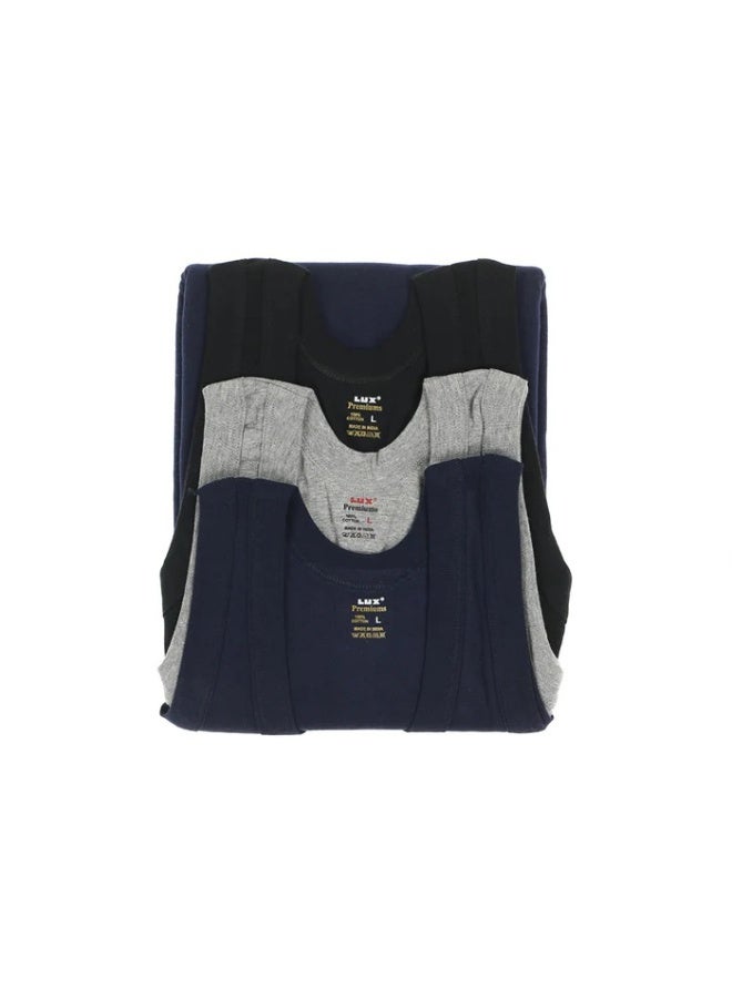 Lux Premium Vest – [Pack of 3] Pure Cotton Vest with 3X1 Rib, Comfortable Fit, Sleeveless Men’s UndershirtMulticolor (blue, grey,black) - Image 3