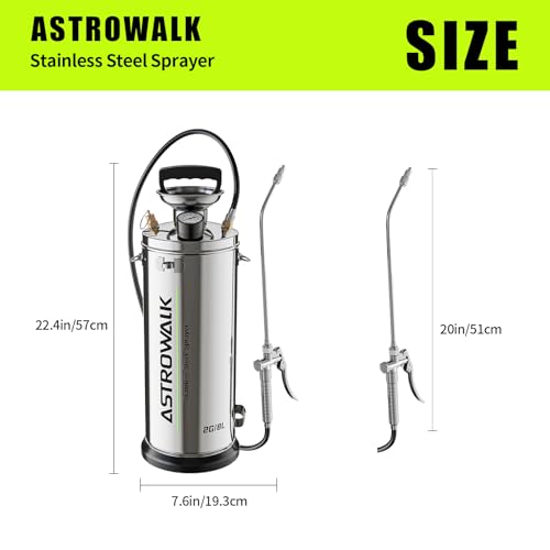ASTRWK 2 Gallon Stainless Steel Pump Sprayer, Heavy Duty Lawn & Garden Sprayer with 20" Wand & 4FT Hose for Weed Killer, Fertilizer & Pest Control, Durable Pressure Sprayer with Viton Seals - Image 3