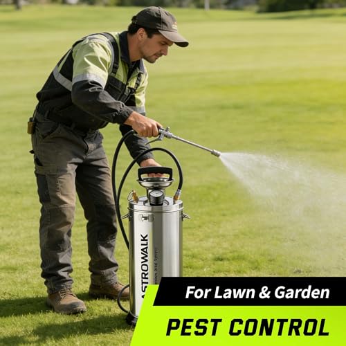 ASTRWK 2 Gallon Stainless Steel Pump Sprayer, Heavy Duty Lawn & Garden Sprayer with 20" Wand & 4FT Hose for Weed Killer, Fertilizer & Pest Control, Durable Pressure Sprayer with Viton Seals - Image 2