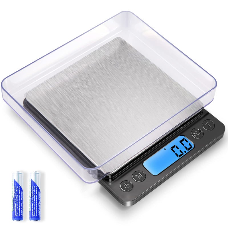 Digital Food Kitchen Scale Upgraded YONCON 3000g01g High Accuracy Mini Pocket Scale Measures in Grams and oz for Cooking Baking Jewelry Tare Function2 Trays LCD Display Batteries Included