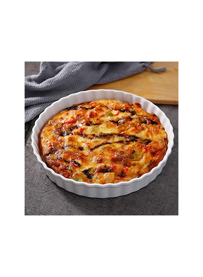 S-TOP Deep Pie Dish Porcelain Baking Mould Plate and Pizza Pan, Round Ceramic Pie Pan and Fluted Cake Baking Tray (20cm) - Image 2