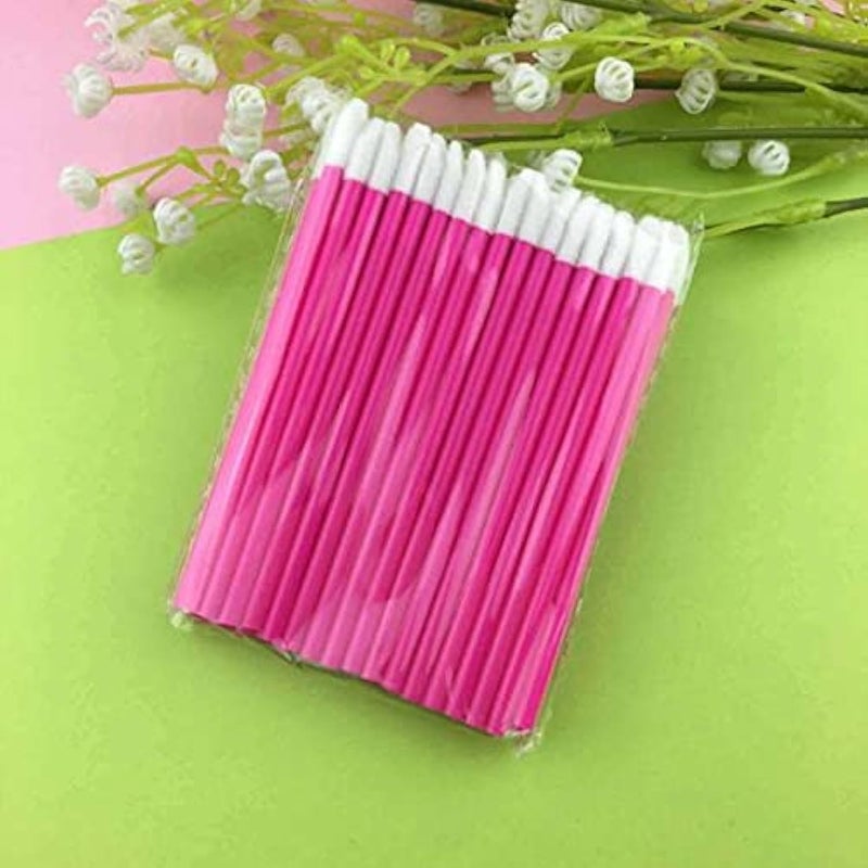 Eye Shadow Applicator - 50pcs Disposable Make Up Lip Brush Lipstick Gloss Wands Applicator Makeups Lip Brushes Portable Extension Cosmetic Beauty Tool (50PCS-RD)