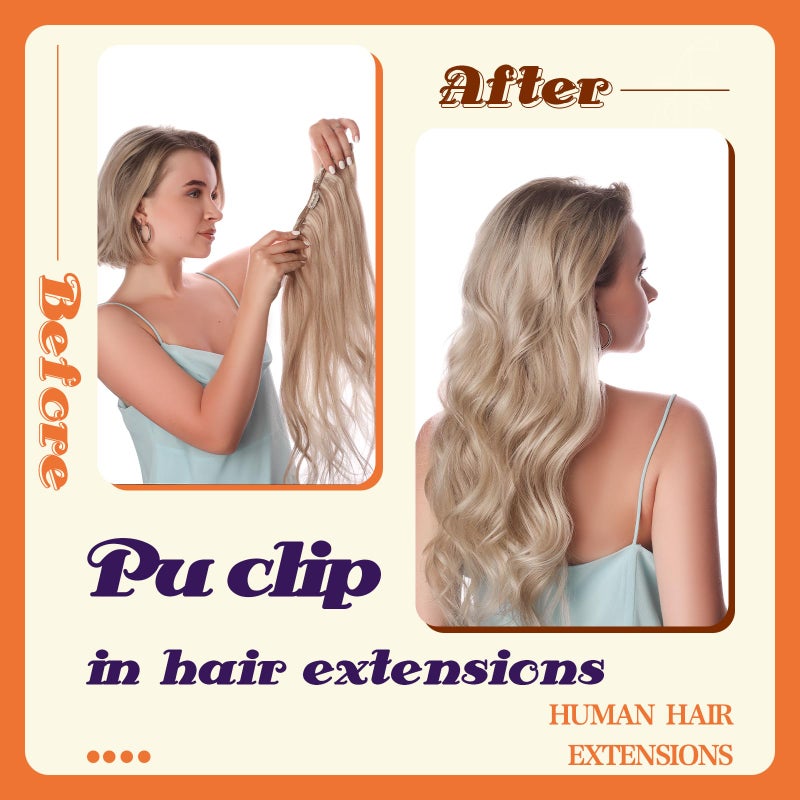 Full Shine Hair Extensions Real Human Hair Clip ins Blonde Hair Extensions Highlight Seamless Clip in Human Hair Extension PU Skin Weft Add Volume 18 Inch 8 PCS 120 Grams - Image 5