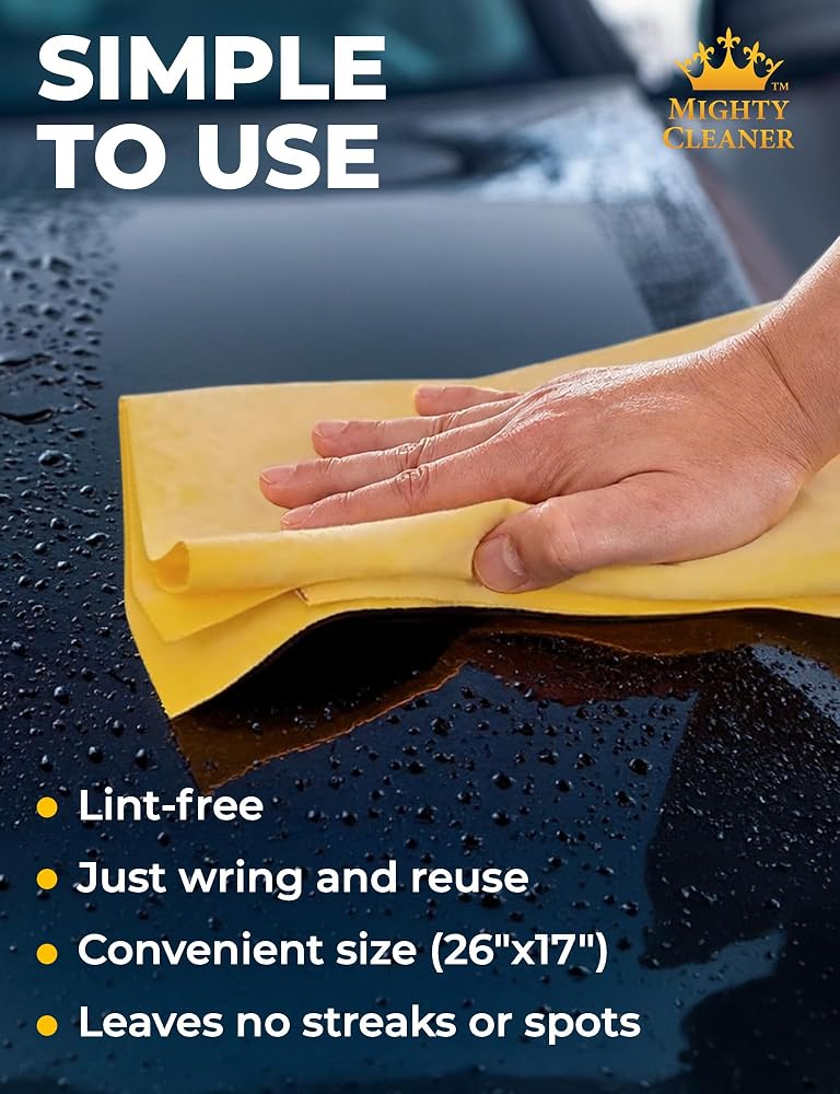 Mighty Cleaner Premium Сar Shammy Towel - 26" x 17" - Super Absorbent Chamois Cloth for Car - Original Car Drying Towel - Shammy Cloth for Car - Car Drying Shammy - Chamois Car Drying Towel - Car Wash Shammy Towel - Image 4