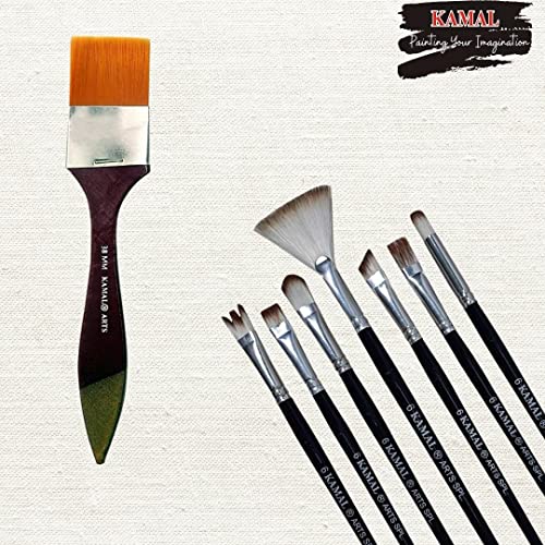KAMAL Combo Pack of Artist Quality Exotic Mix Paint Brush Set for Acrylic Painting, Oil Painting with Flat CHAPTA Golden Synthetic Hair Painting Brushes (TAKLON) - 38MM - Image 5