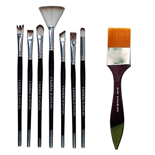 KAMAL Combo Pack of Artist Quality Exotic Mix Paint Brush Set for Acrylic Painting, Oil Painting with Flat CHAPTA Golden Synthetic Hair Painting Brushes (TAKLON) - 38MM - Image 1