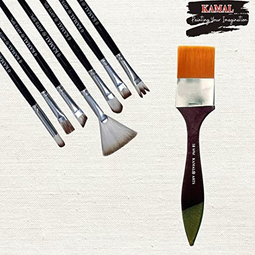 KAMAL Combo Pack of Artist Quality Exotic Mix Paint Brush Set for Acrylic Painting, Oil Painting with Flat CHAPTA Golden Synthetic Hair Painting Brushes (TAKLON) - 38MM - Image 4