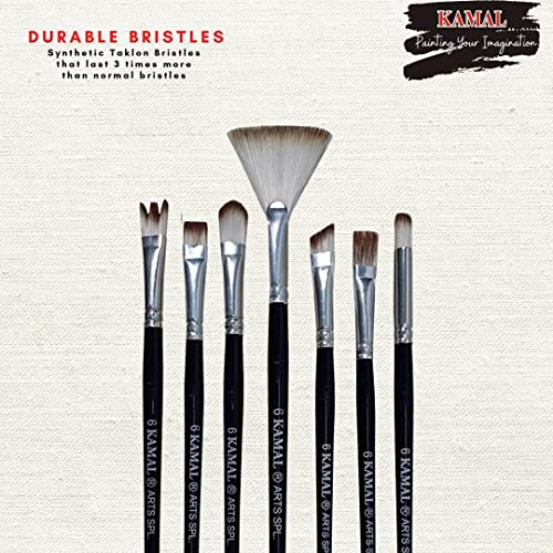 KAMAL Combo Pack of Artist Quality Exotic Mix Paint Brush Set for Acrylic Painting, Oil Painting with Flat CHAPTA Golden Synthetic Hair Painting Brushes (TAKLON) - 38MM - Image 3