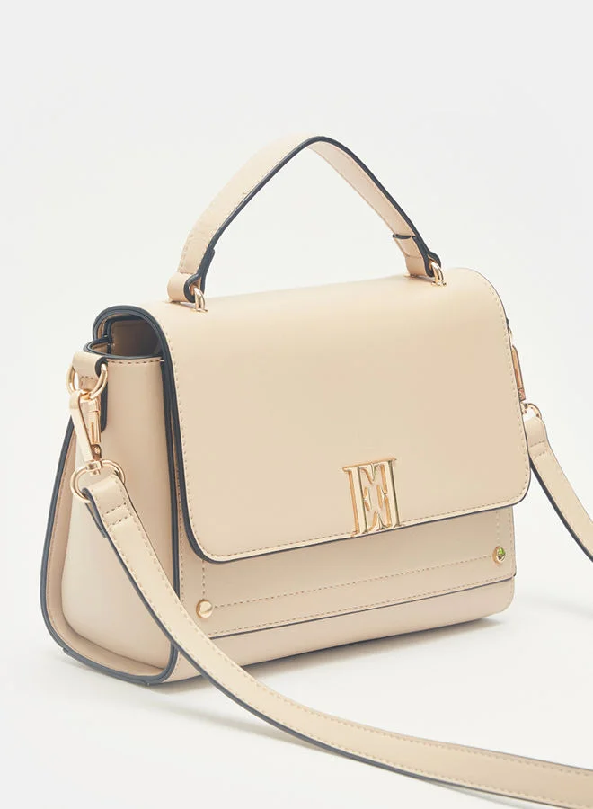 ELLE Solid Satchel Bag With Detachable Strap And Flap Closure