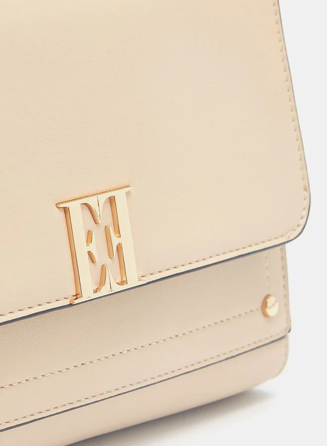 ELLE Solid Satchel Bag With Detachable Strap And Flap Closure