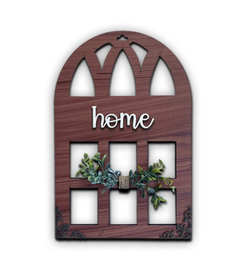 Chalk My Theme 3D Laser Cut Wall Décor in Window Style with Leaves Wooden Wall or Door Decor for Home, Living Room, Bedroom, Balcony or Any Favorite Place Brown - Image 1