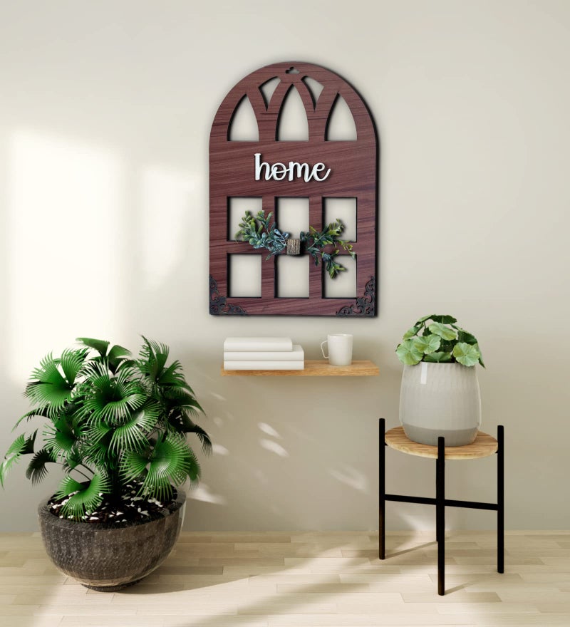 Chalk My Theme 3D Laser Cut Wall Décor in Window Style with Leaves Wooden Wall or Door Decor for Home, Living Room, Bedroom, Balcony or Any Favorite Place Brown - Image 2